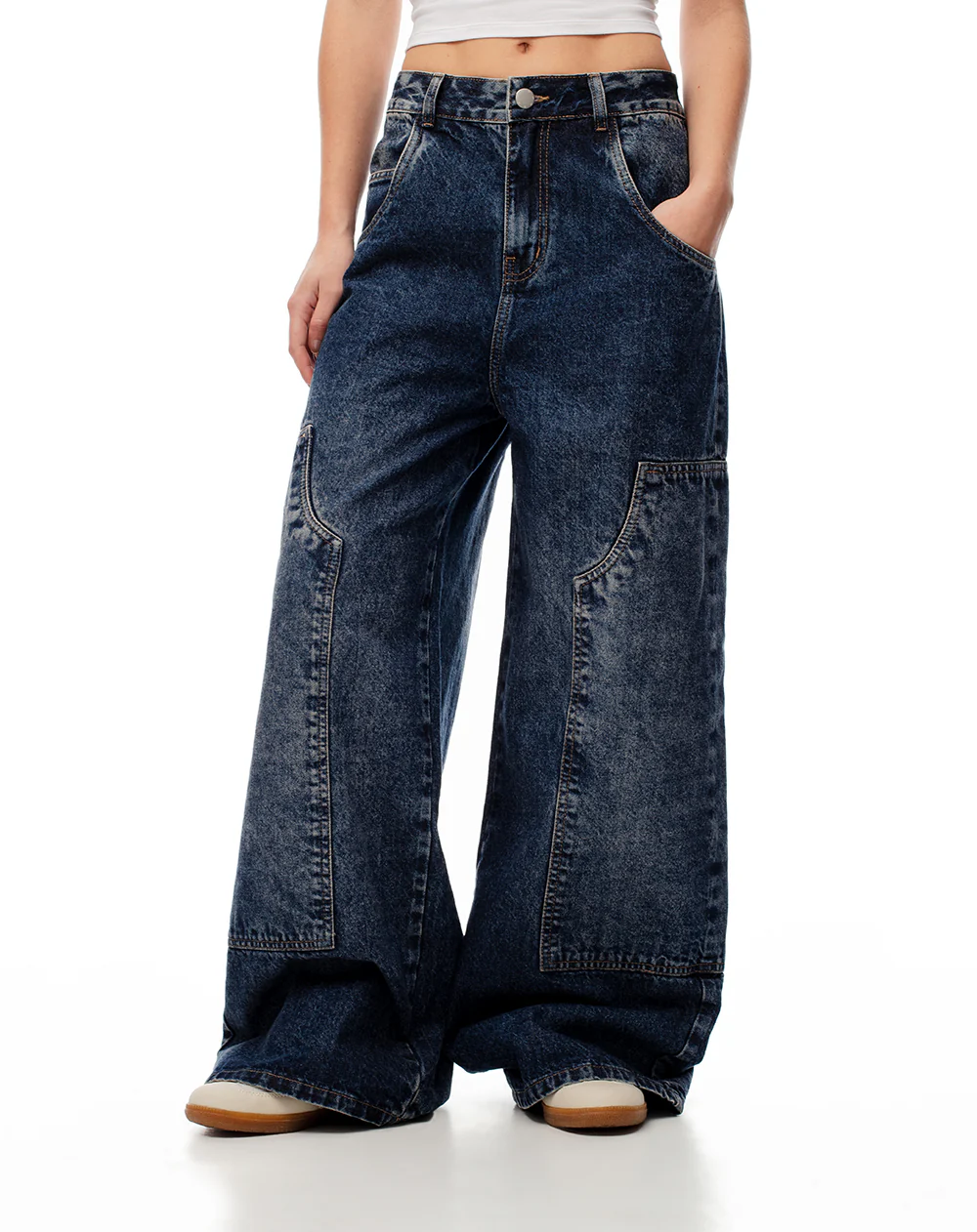 Jean wide leg utilitario tiro medio índigo oscuro mujer - Image 7