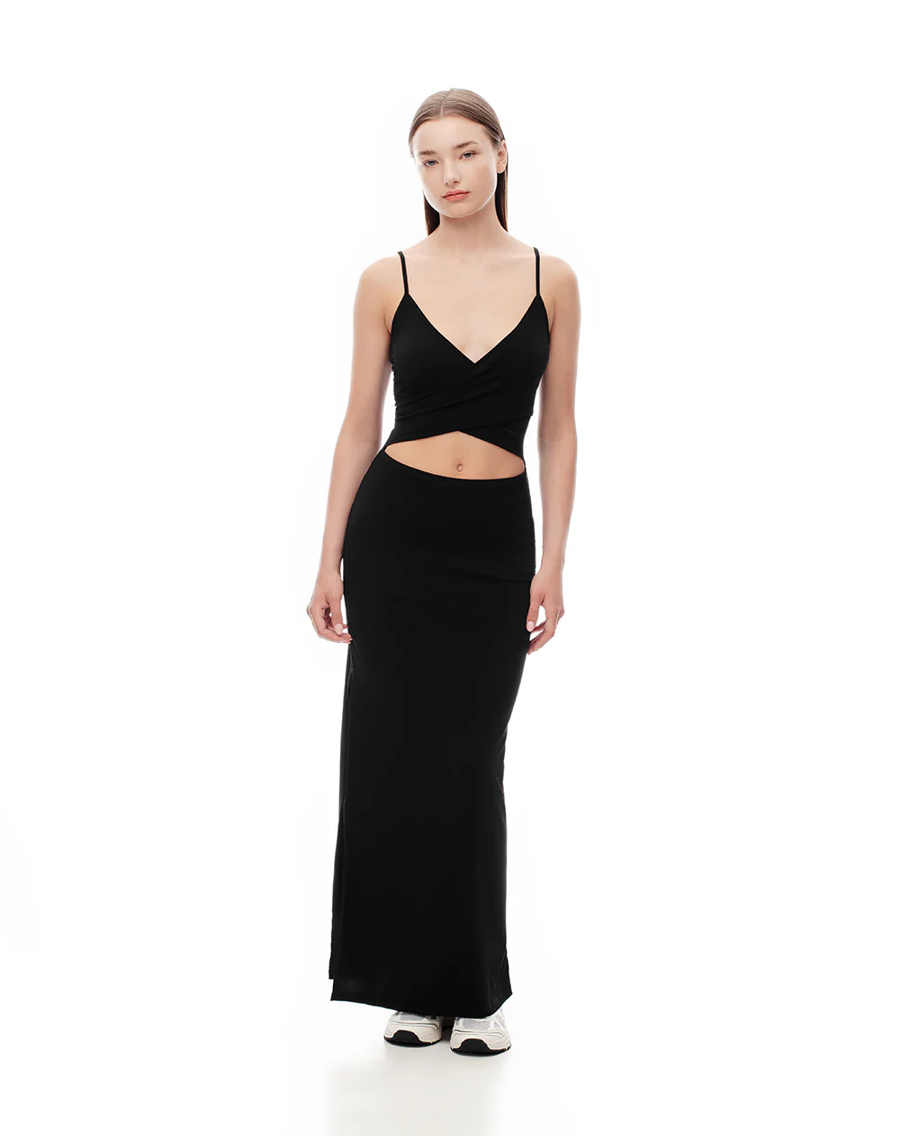 Vestido largo slim cut out negro mujer - Image 4