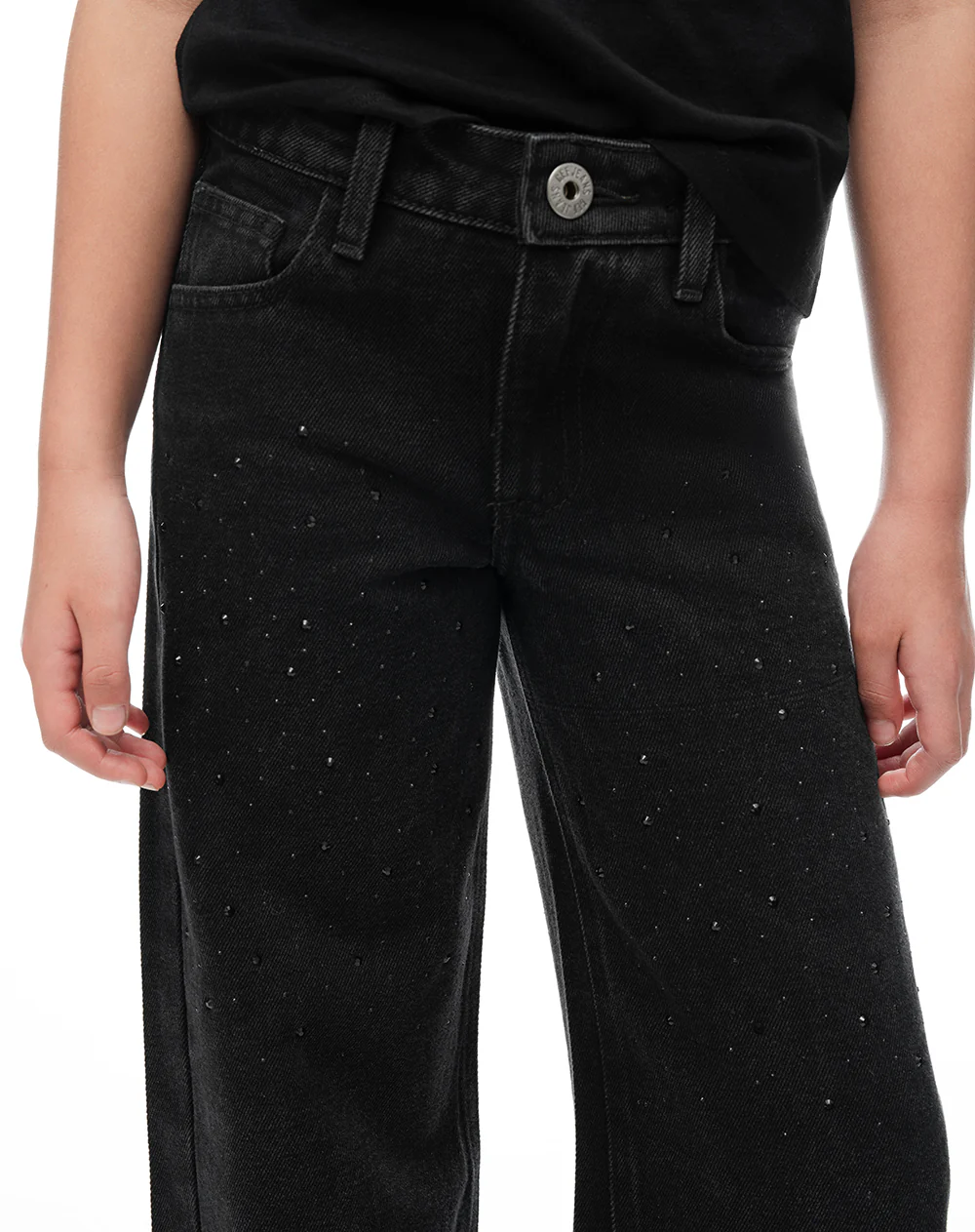 Jean wide leg tiro medio brillos negro niña - Image 3
