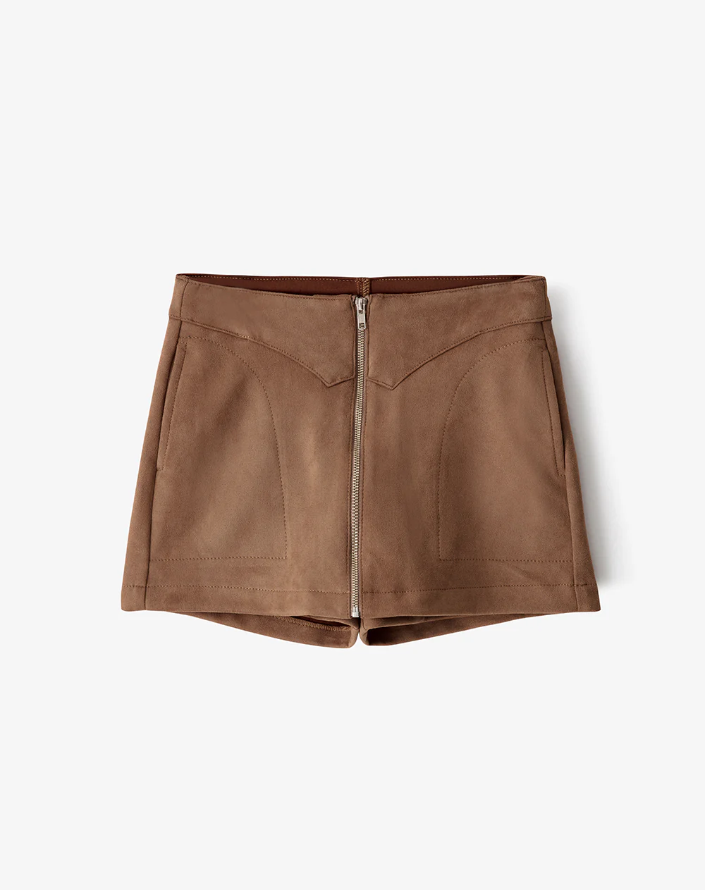 Falda short tiro medio tejido suede café mujer - Image 6