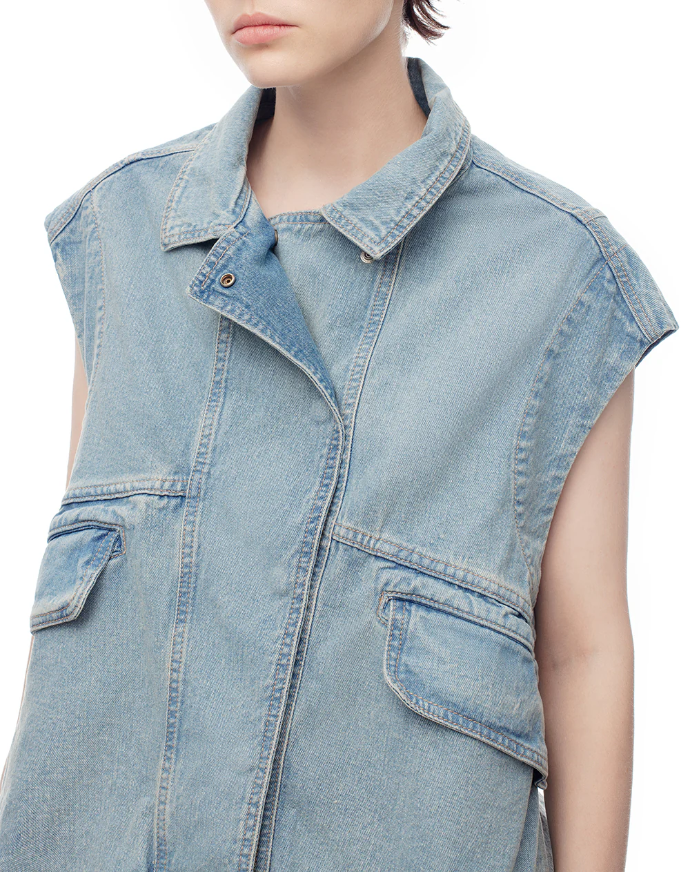 Chaleco denim oversize índigo medio mujer - Image 3