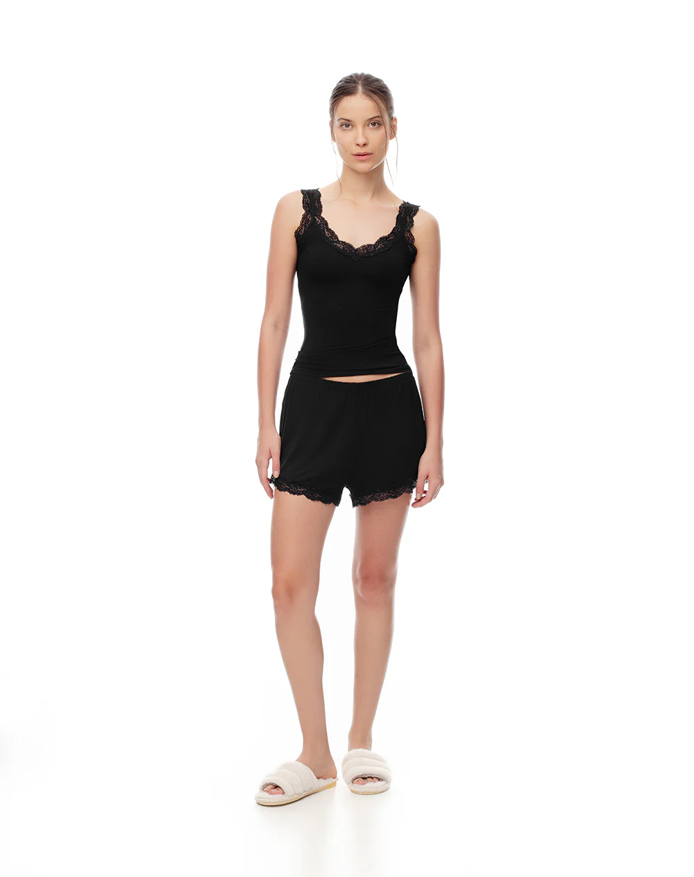 Camiseta manga sisa slim tejido de punto negra mujer - Image 3