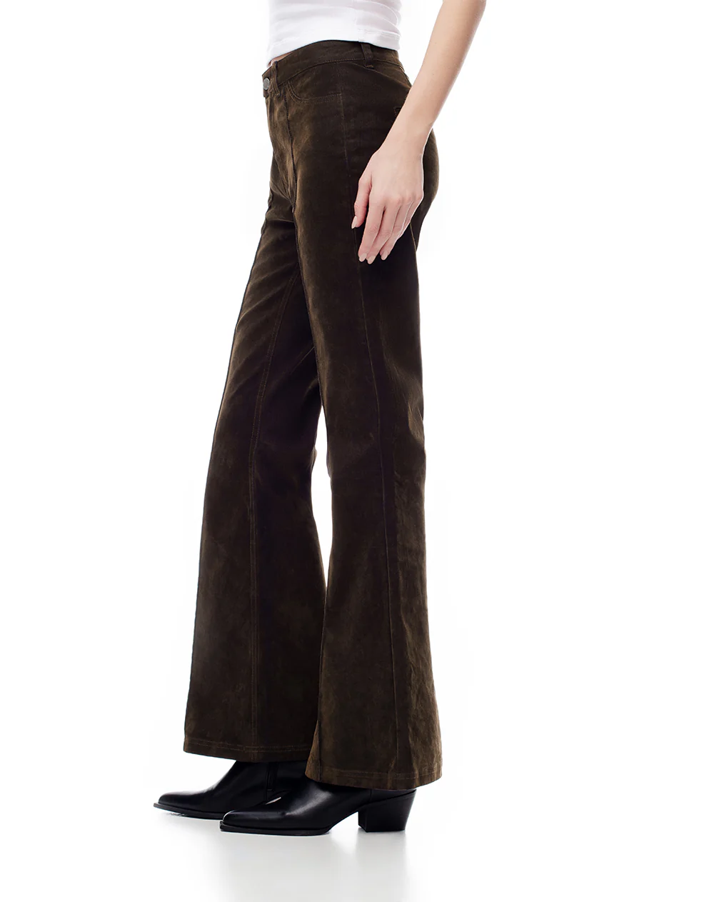 Jean flare tiro alto efecto gamuza café mujer - Image 4
