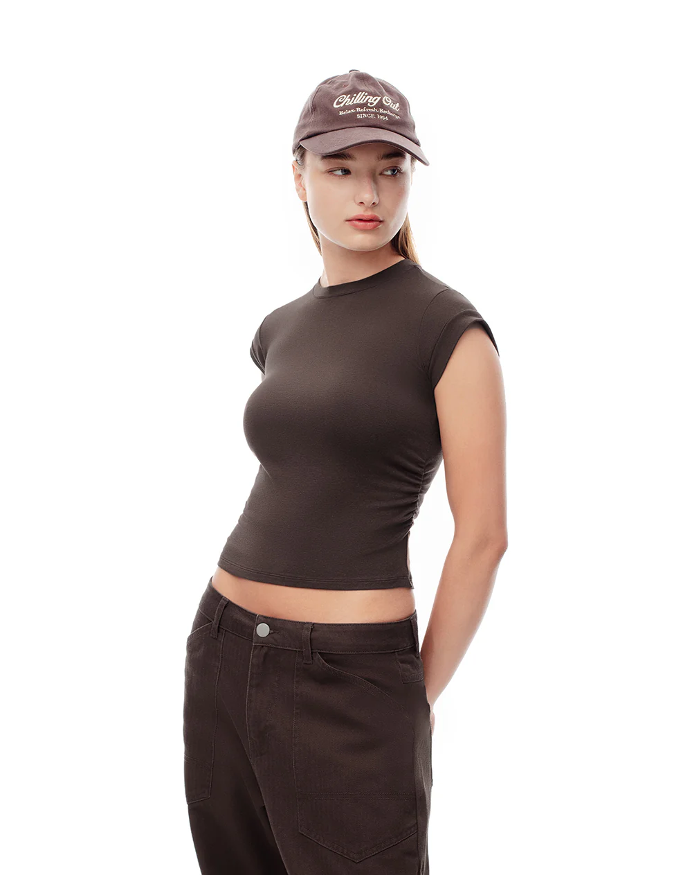 Camiseta crop slim chocolate mujer - Image 3