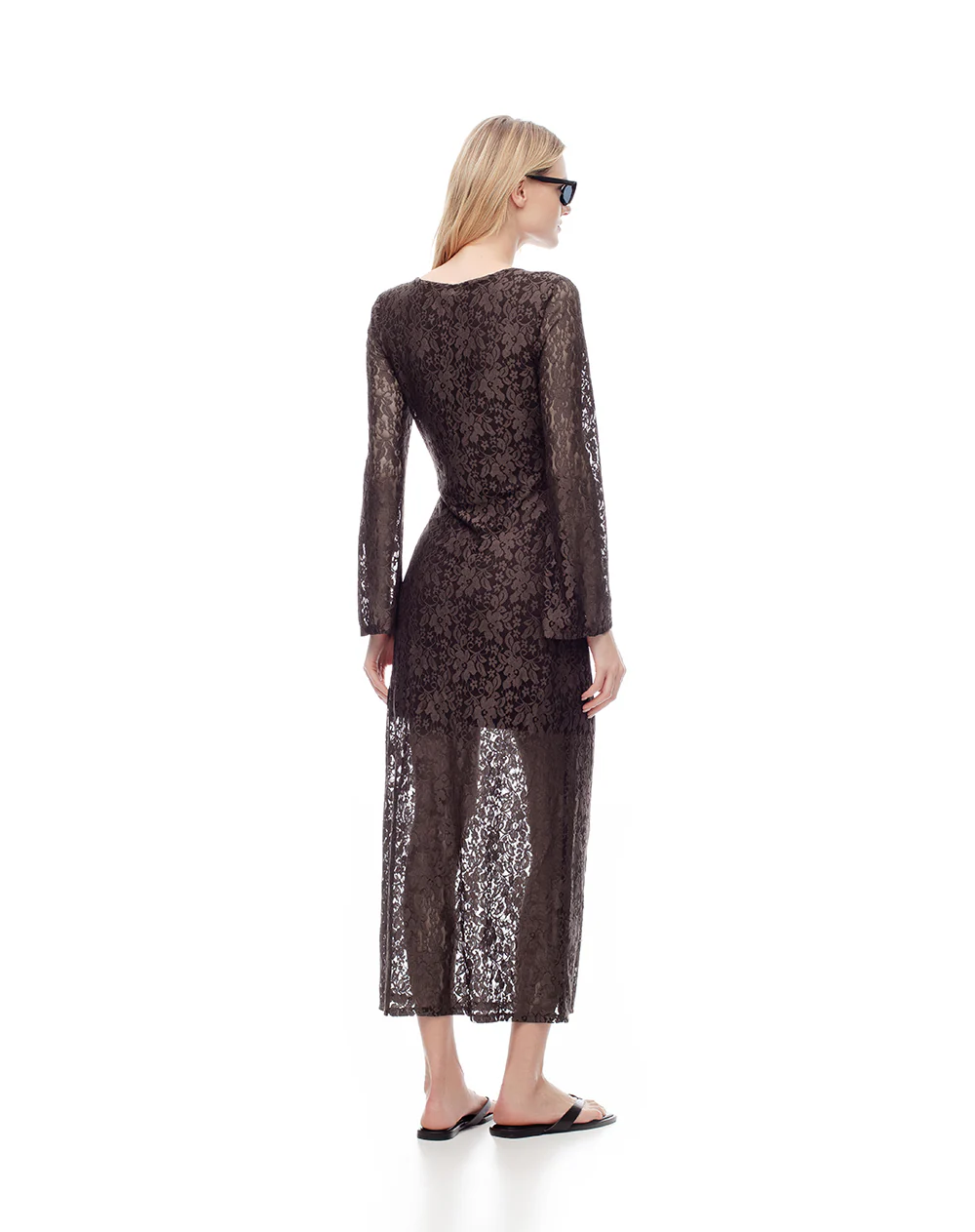 Vestido midi encaje chocolate mujer - Image 6