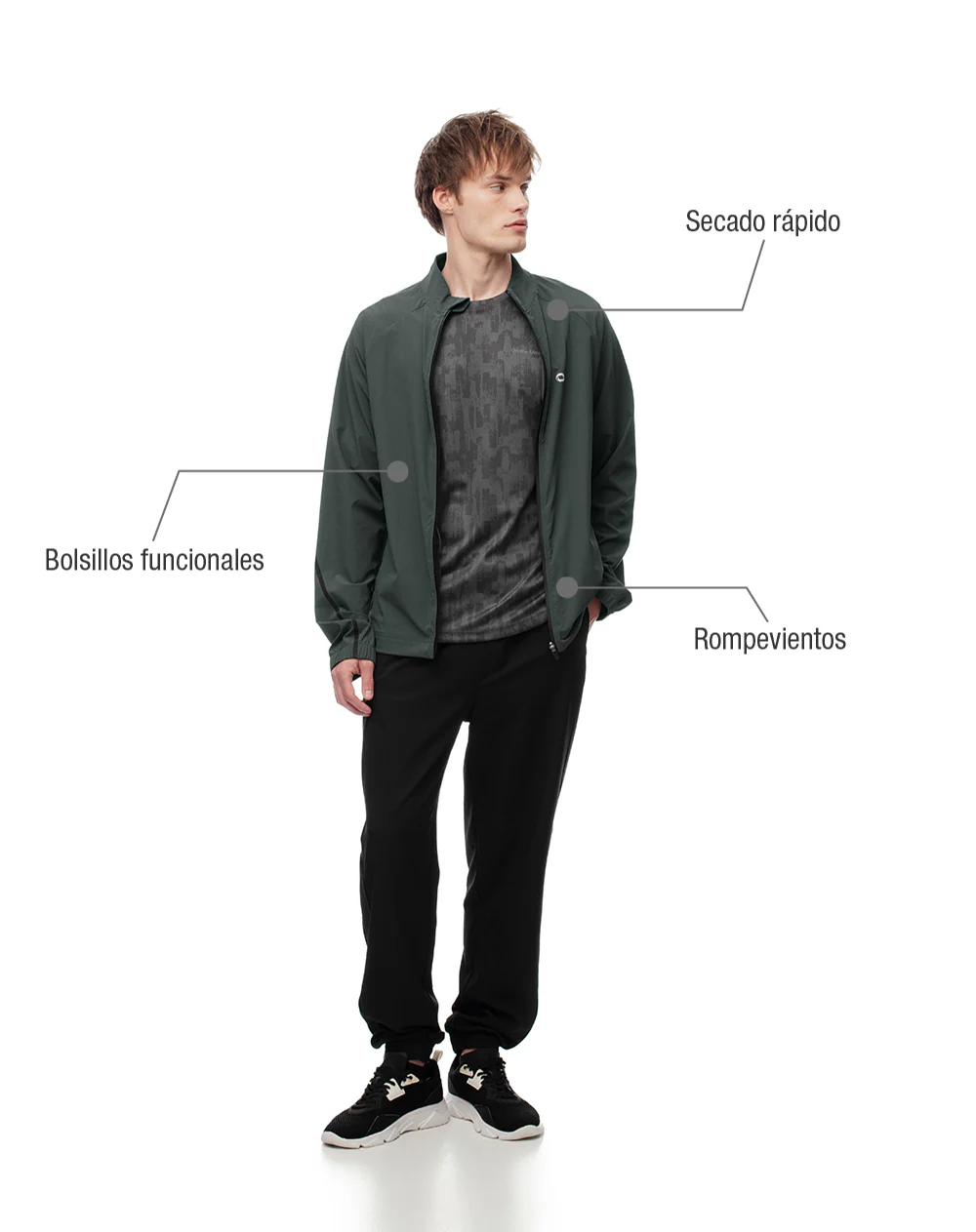 Chaqueta rompevientos verde hombre - Image 2