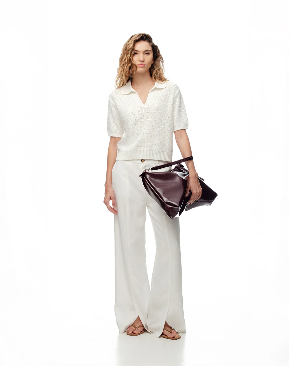 Polo regular tejido de punto blanca mujer - Image 3