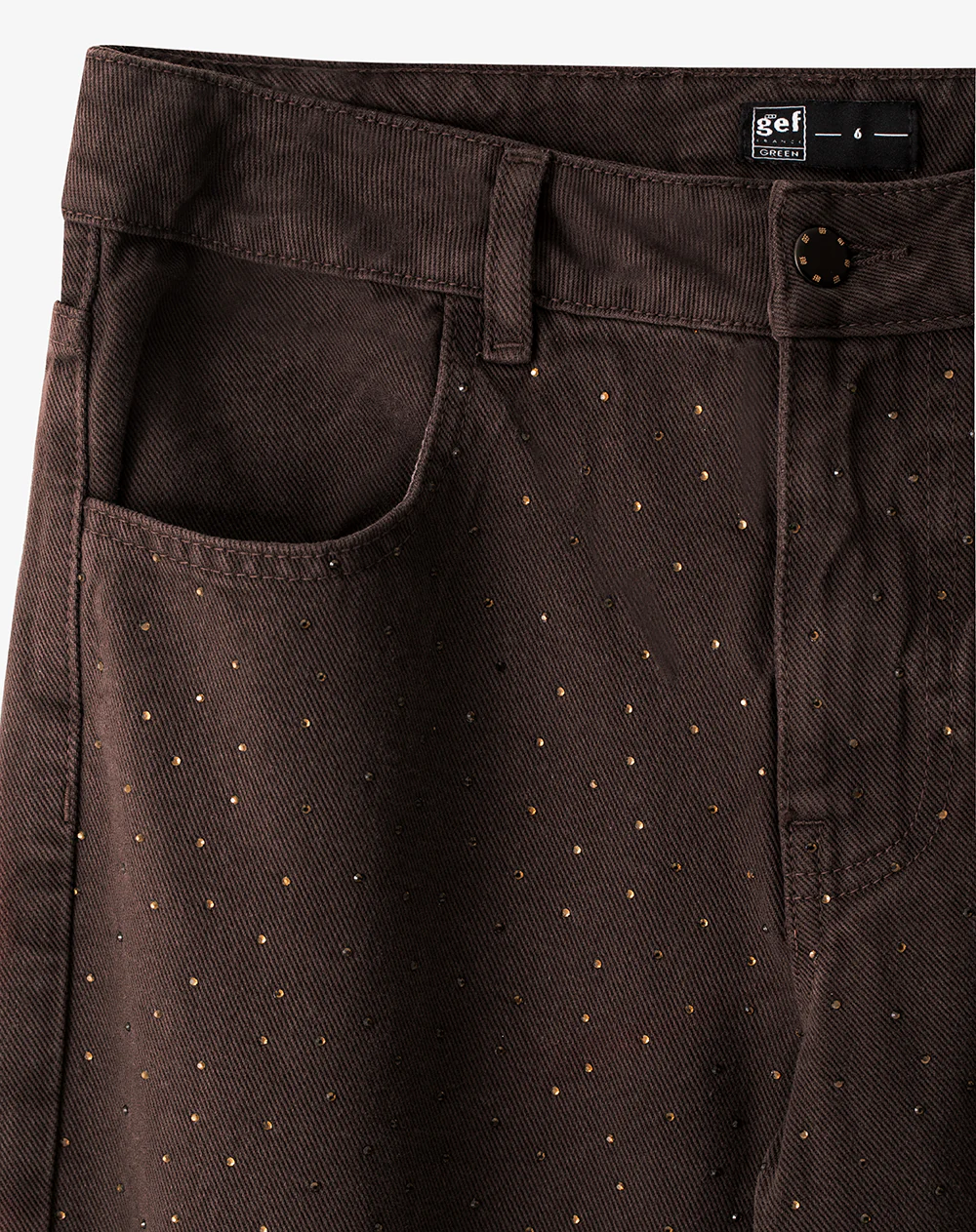 Jean wide leg tiro medio algodón brillos chocolate mujer - Image 8