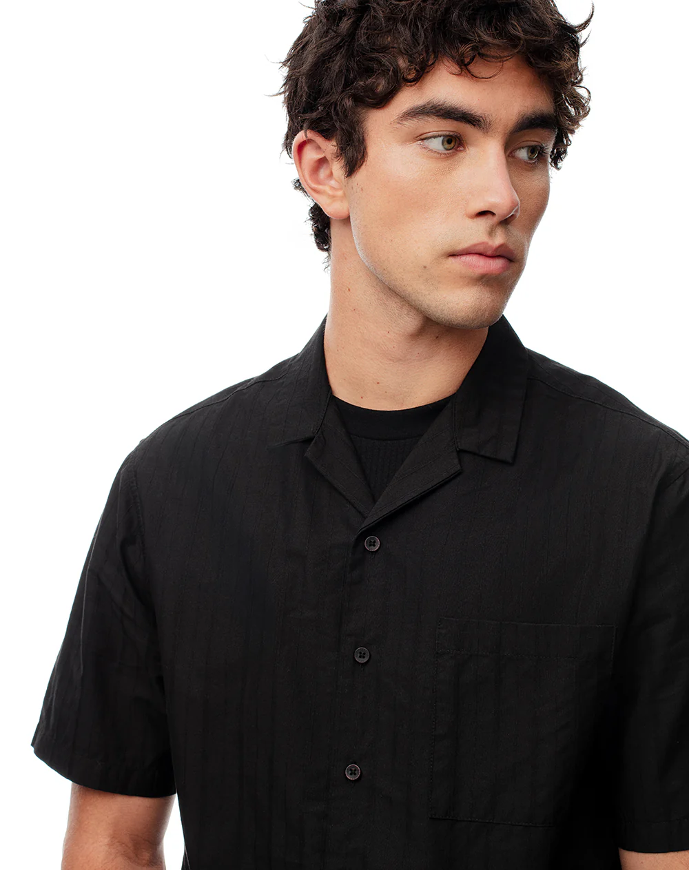 Camisa manga corta regular algodón negra hombre - Image 3