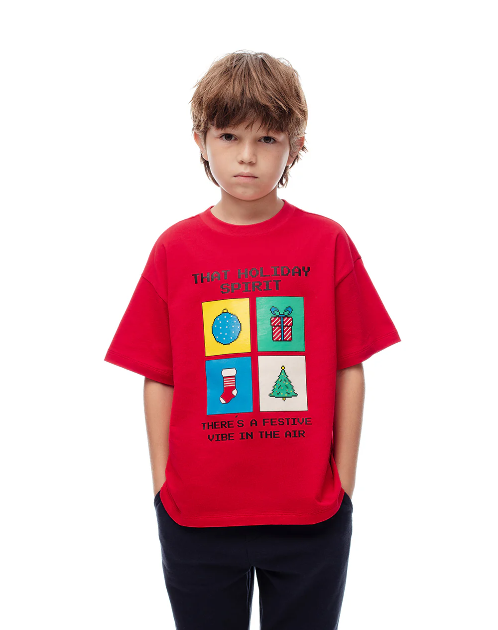 Camiseta regular algodón estampada navidad niño