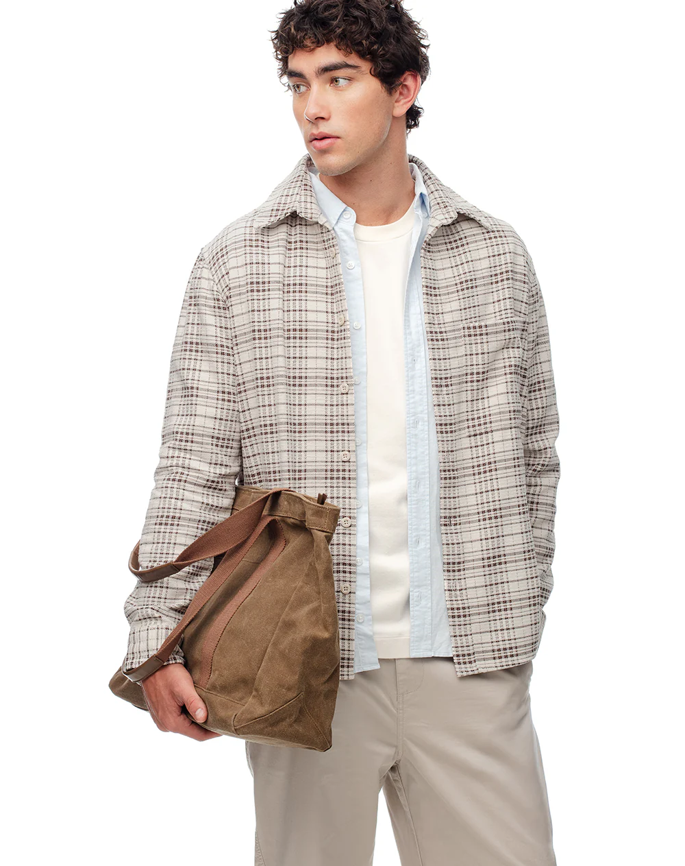 Camisa manga larga oversize cuadros hombre