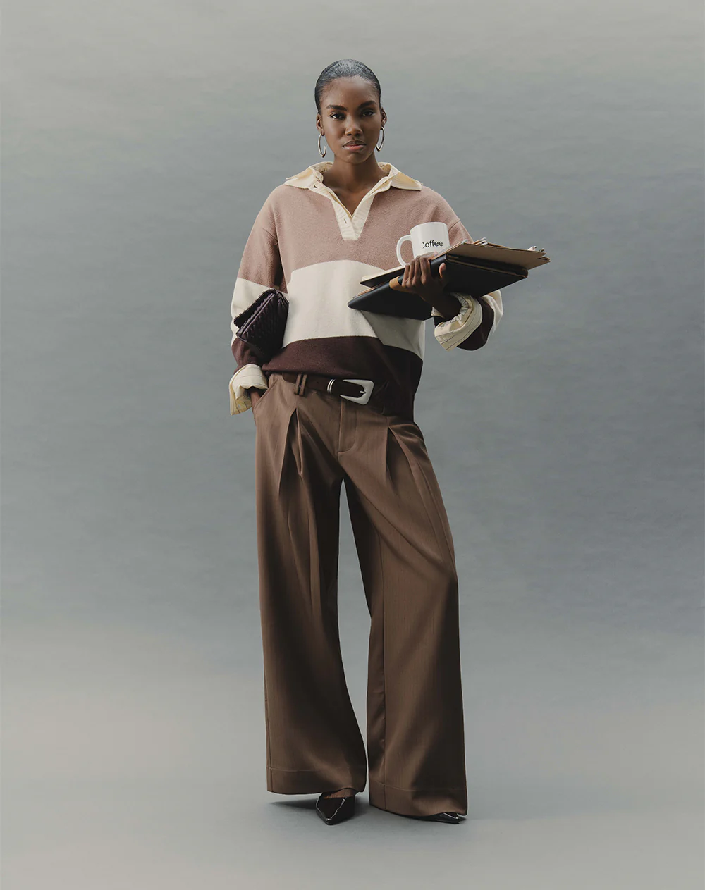Pantalón wide leg tiro bajo café mujer - Image 4