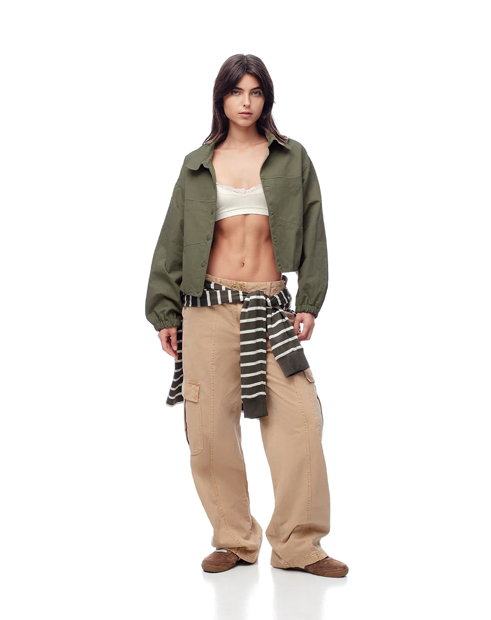 Chaqueta regular drill verde mujer - Image 3