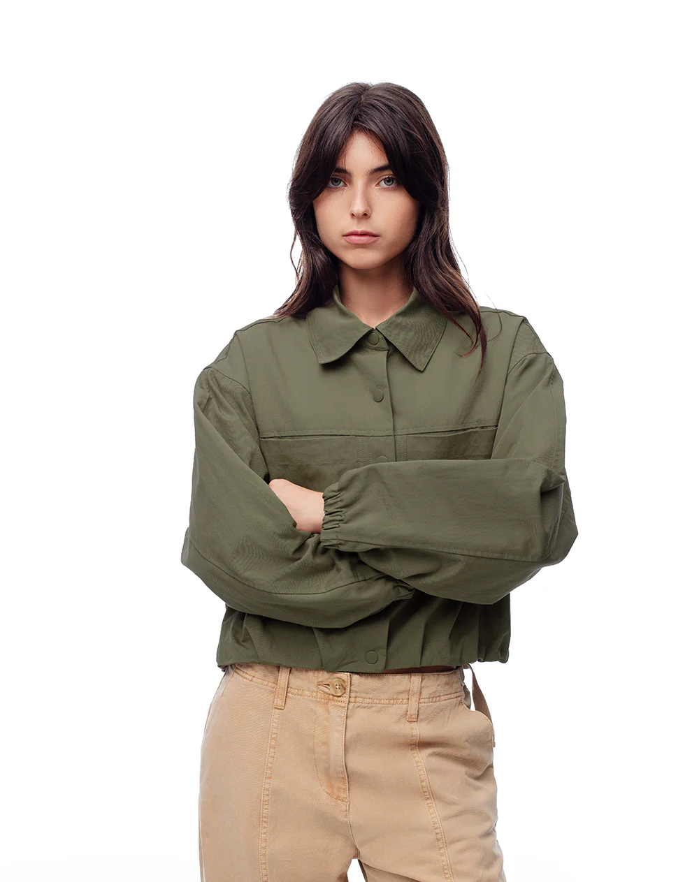 Chaqueta regular drill verde mujer - Image 5