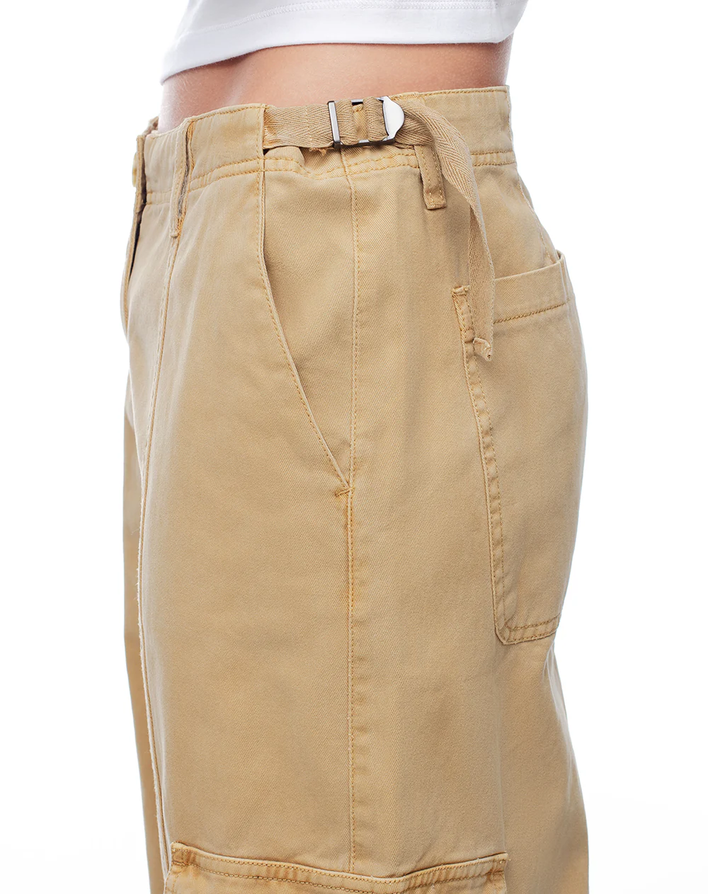 Pantalón cargo tiro bajo algodón caqui mujer - Image 2