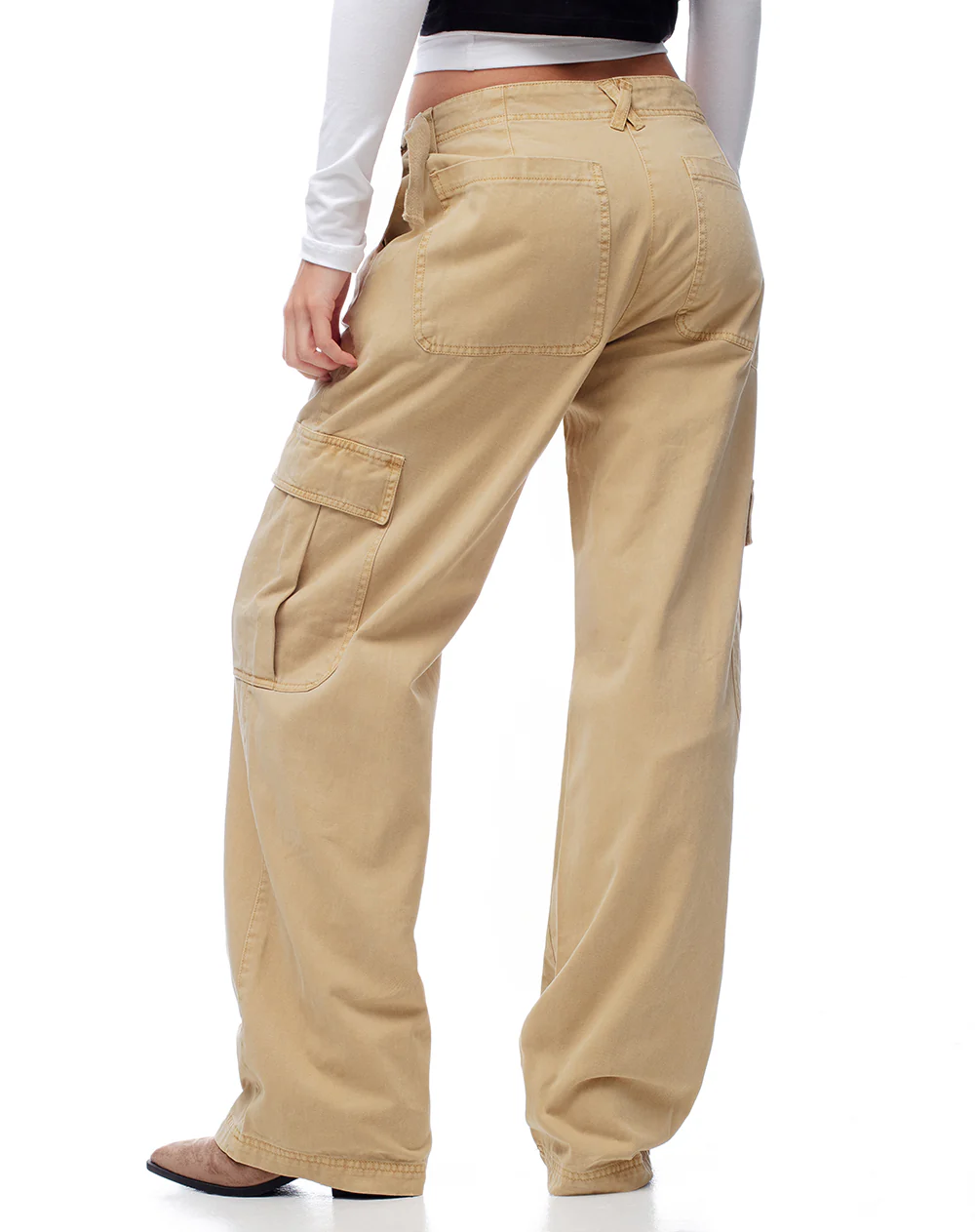 Pantalón cargo tiro bajo algodón caqui mujer - Image 3