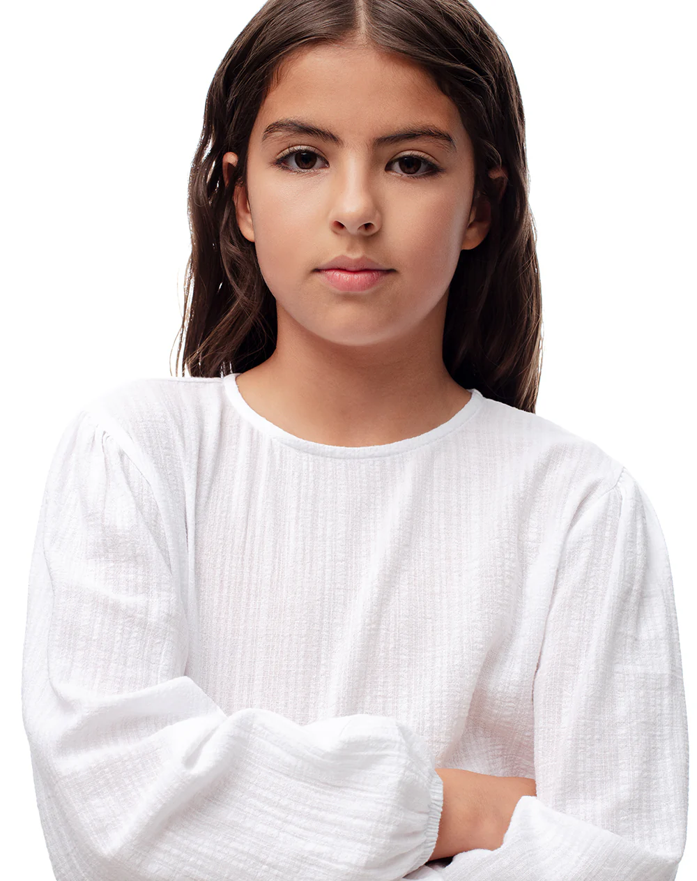 Blusa crop manga larga algodón blanco niña - Image 3