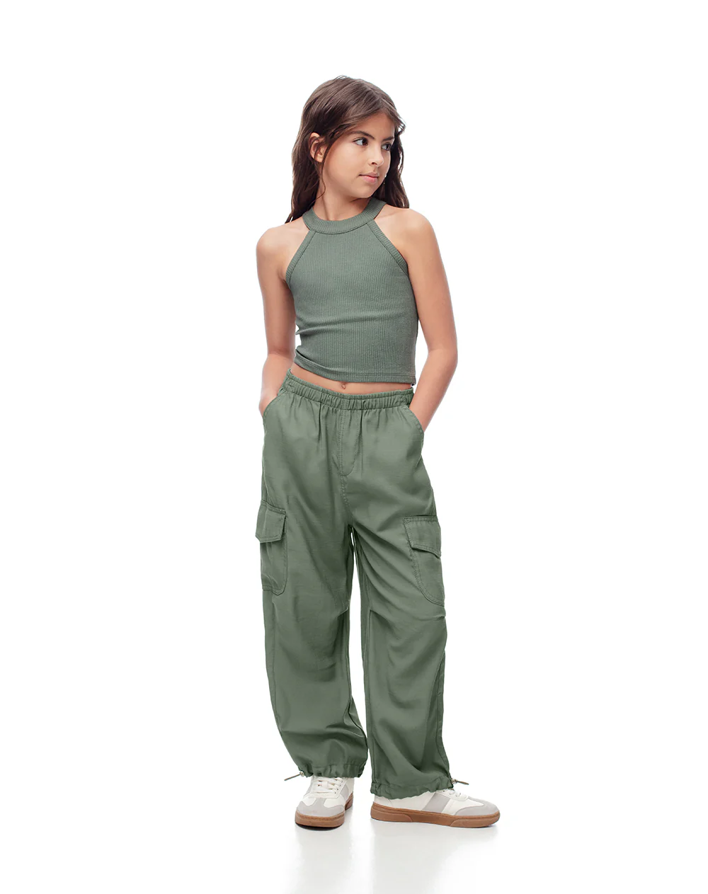Camiseta crop slim verde niña - Image 4