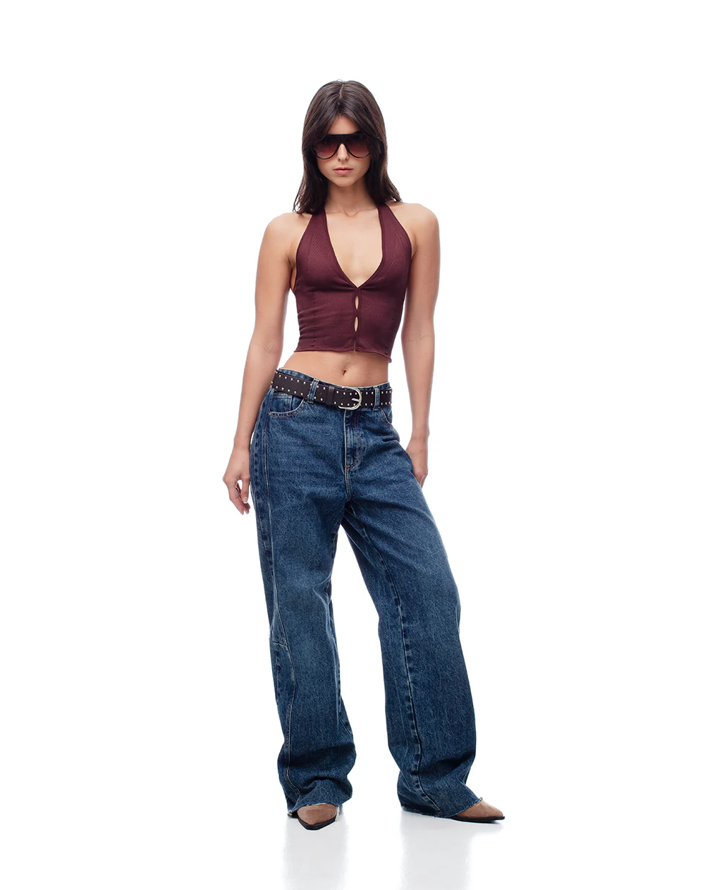 Crop top halter slim seamless vinotinto mujer - Image 4