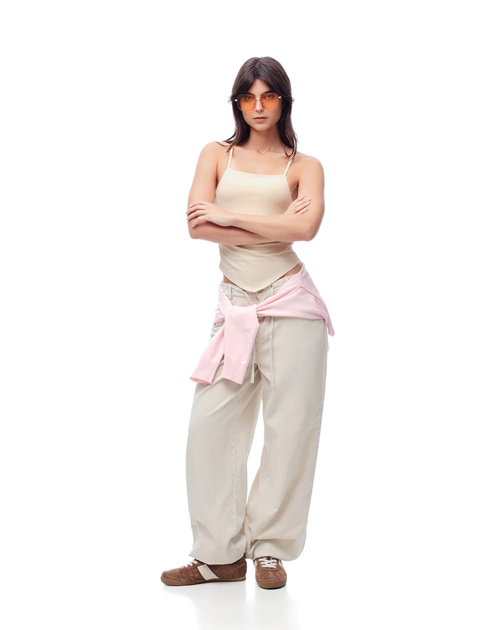 Camiseta tirantes slim recogido crema mujer - Image 4
